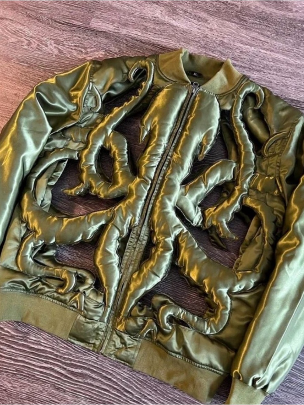 Olive Green Quilted Bomber Jacket